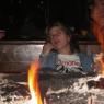 KAREN CURIOUS enjoying the fireplace.