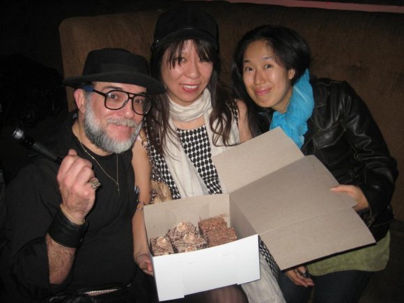 Mr. WOOD with JAM AND TAKAKO and the cakes they brought (they were DELICIOUS!)