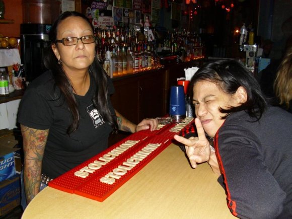 Bartender PAM the METAL QUEEN (GRANDE) with manager PAT.