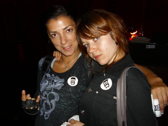 MAYA and JENIA modeling their FRANK WOOD stickers.