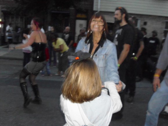 SANDRA dancing with future SEAMONSTER drummer, LARA.