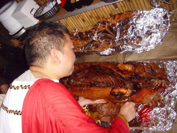 STEVE putting the knife to the Pig.