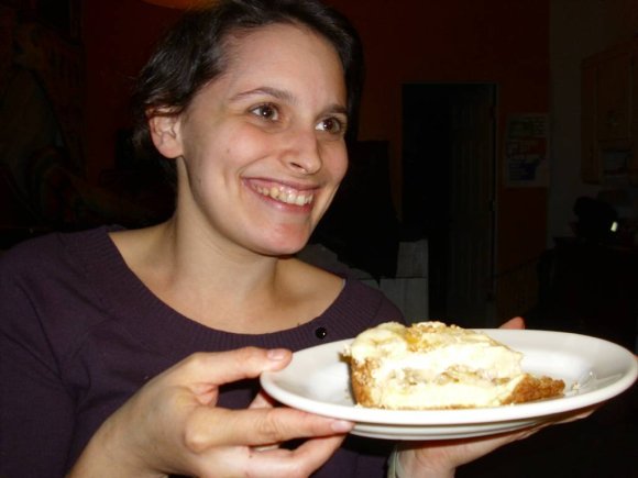 SARAH and a slice of her homemade BANANA/PEANUT BUTTER CREAM pie.