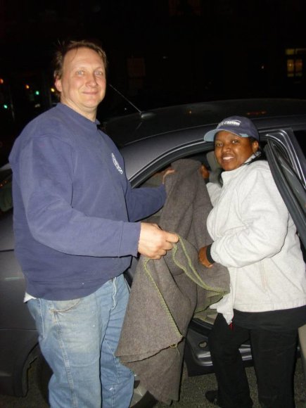 MIKE and CLARITZA came down from Nyack to help give away blankets.