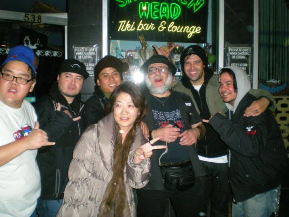 RYLAN, TOM, ERIC, Mr. WOOD, FERNANDO and NICK outside OTTO's SHRUNKEN HEAD