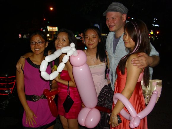 Girls from upstairs party at LUCKY's enjoy their erotic balloons, created by JOHN MURDCK!