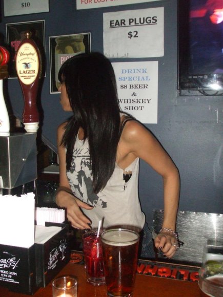 Bartender MICKIE acting shy!