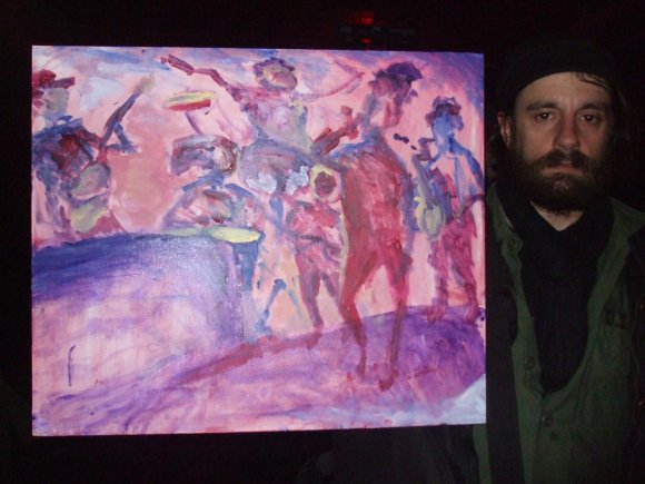 ERIC holds up the completed painting!